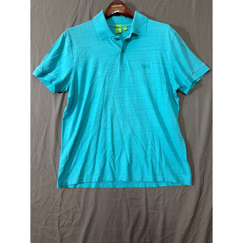 Hugo Boss Men XL Modern Fit Slub Polo Shirt Turquoise Blue Short Sleeve Logo